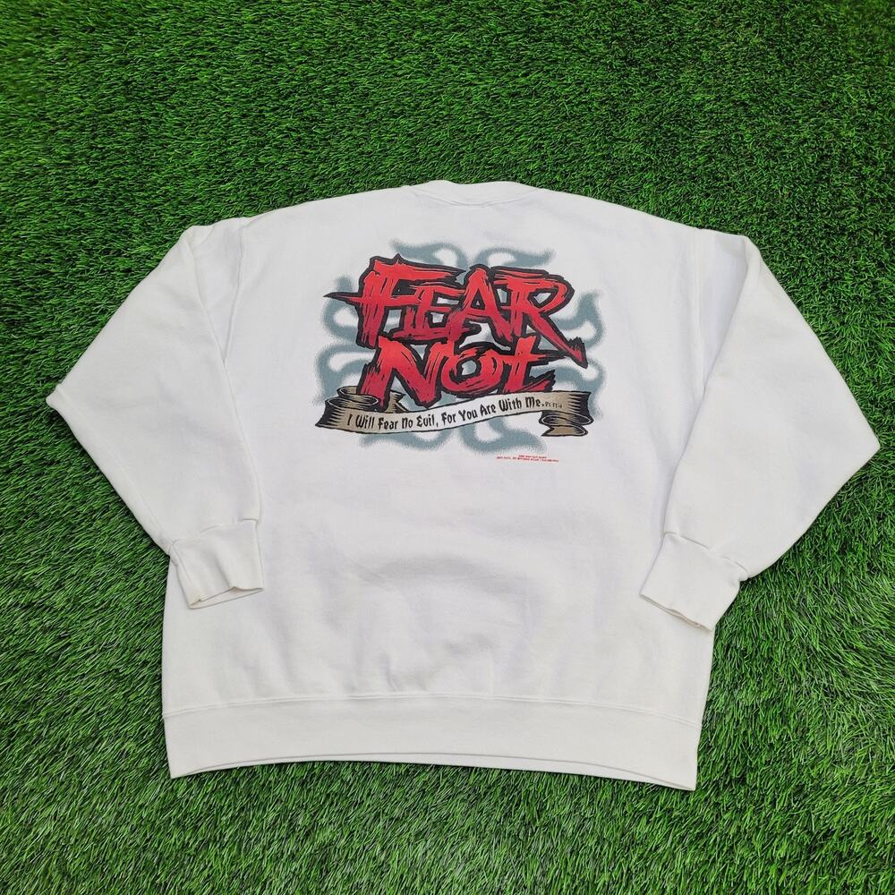 Vintage Fear-Not Christian Sweatshirt Large 23x25 Crop USA